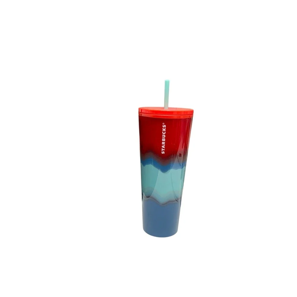 ❤️ Starbucks Summer 2021 Color Wave Red Aqua Blue 24oz Venti Cold Cup Tumbler